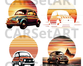 Exclusive Pack: 4 Fiat 500 PNG Images - Vibrant Colors & Transparent Background - Perfect for Creations and Prints!