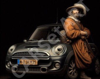 Pack 5 PNG Mini Cooper, Digital Art Print, Classic Mini Cooper, Mini R55, R56. Dutch Painters
