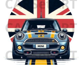 Pack of 4 Mini Cooper images, Digital download, Digital art print, Classic Mini Cooper, PNG, PNG files, Mini R55, R56