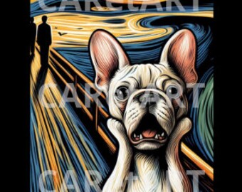 PNG - Street art of French Bulldogs, Ideal for Print on Demand in 300 DPI - Unique Style and Refined Details, The Scream, Munch