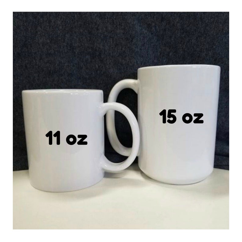 May include: Two white ceramic mugs, one is 11 ounces and the other is 15 ounces.