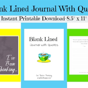 BLANK LINED JOURNAL mit Zitaten: Sofortiger druckbarer Download, Letter Größe 8,5 "x 11 '' mit Power of Journaling Guide