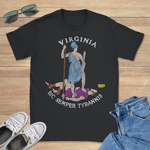 Retro Siegel von Virginia Sic Semper Tyrannis Grafik-T-Shirt, cooles Sweatshirt, lustiger Hoodie, Größen S-5XL