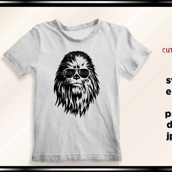 Wars svg, chewbacca with sunglasses, Trip svg, Dxf, Png, Jpg reverse, t shirt DIY, world svg, chewbacca svg