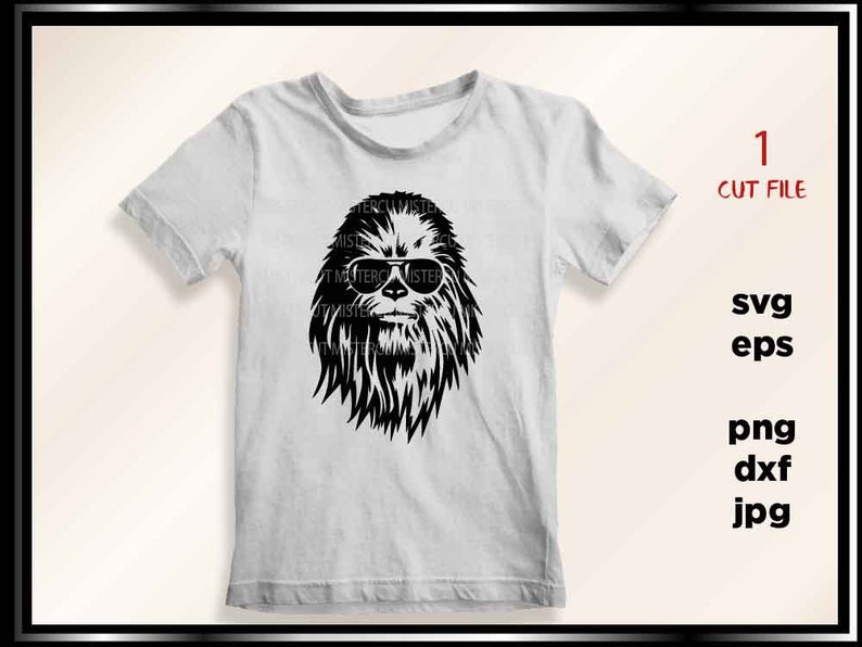 Wars svg, chewbacca with sunglasses, Trip svg, Dxf, Png, Jpg reverse, t shirt DIY, world svg, chewbacca svg image 1