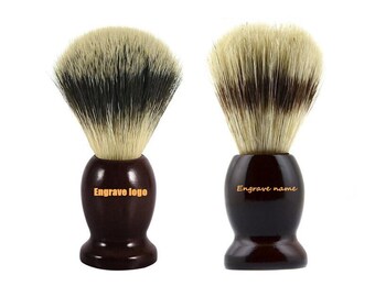 Pennelli da barba con logo personalizzato, manico in legno rosso scuro, setole di cinghiale/nylon, strumento per la cura della barba