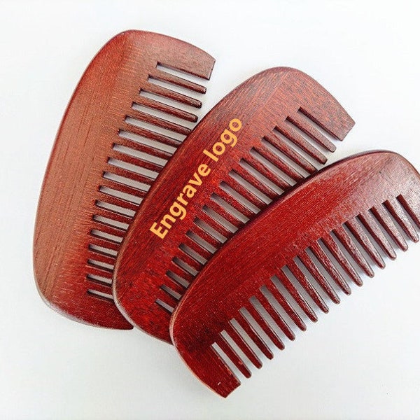 Customize Logo-Handmade Red Bamboo Wood Beard Comb Wide Tooth Beard Care brush hair combs makeup tool