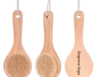 Personalisierte Gravieren logo-Handmade Trockenbürste Badebürste Eber Borsten Holz Körper Bürste Körper Reinigungsbürste Für Dusche Werbung Geschenk