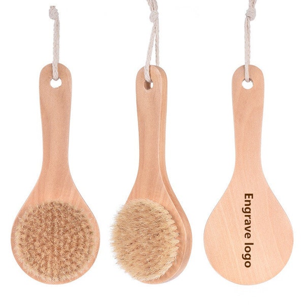 Engrave logo-Handmade Dry Brush Bath Brush boar bristle Wood Body Brush Body Cleaning Brush For Shower Promotion Gift