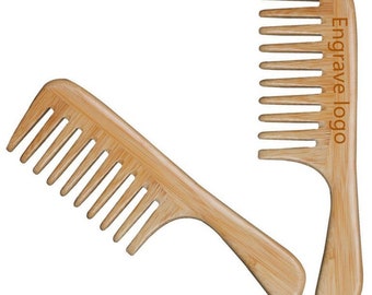 Personalized Bamboo Wood Comb Wide Tooth With Handle For Hair/Beard Makeup grooming gift