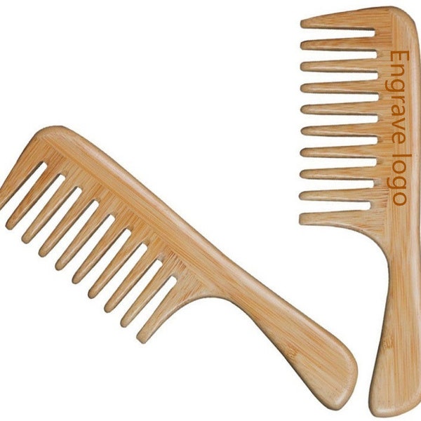 Handmade Bamboo Wood Comb Wide Tooth Comb With Handle For Hair/Beard Makeup Engrave Logo