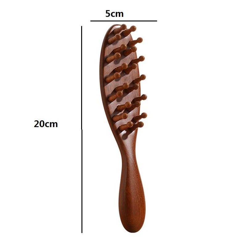 K&ouml;nnte beinhalten: Eine braune Holzhaarb&uuml;rste mit einem abgerundeten Griff und einer Reihe von Holzborsten. Die B&uuml;rste ist 20 cm lang und 5 cm breit.
