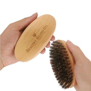Personalized Wood Handle Boar Bristle Beard Brush - Engraved Logo