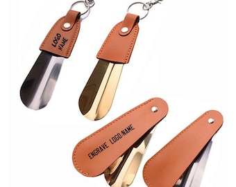 Personalized Logo Stainless Steel Shoe Horn with Leather Case shoehorns