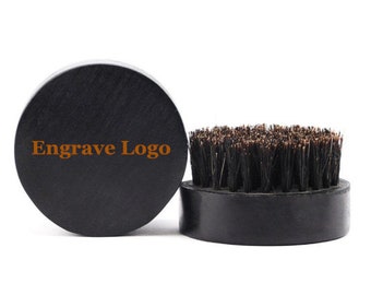 Engrave your logo-Handmade Black color beard care brush round wood handle boar bristle brushes for men beard grooming beard comb