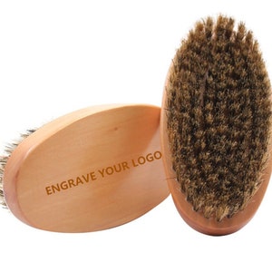Personalized Boar Bristle Beard Brush: Engraved Wood Handle Grooming Brush