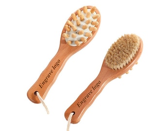 Engrave logo-Handmade two sides brush shower brush body dry brush wood handle boar bristle