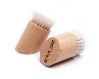 Personalized Wool Face Brush: Laser Engraved Beech Wood Handle makeup body dry massage