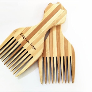 Customize Logo-Handmade Bamboo Fork Comb Pick Comb afro Beard Comb Wide Tooth brush