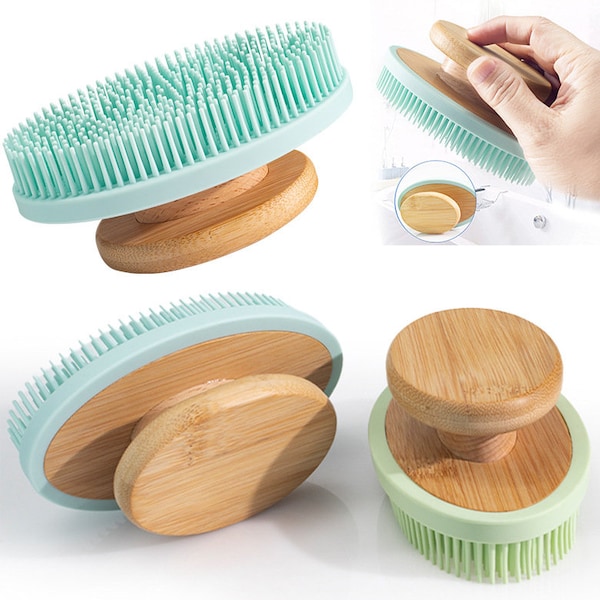 Handmade bamboo handle silica gel wash brush Bath Brush Body Brush Body Cleaning Brush For Shower