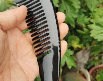 Customize Logo-Black ox horn comb with handle wide tooth for hair for men beard care