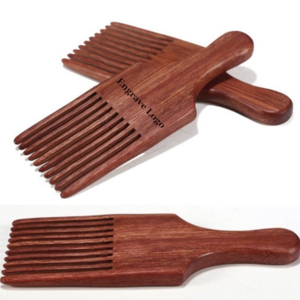 Customize logo-Handmade Red Wooden Comb Wide Tooth Comb Afro Comb Beard Care Comb Fork Combs Pick Combs for men grooming