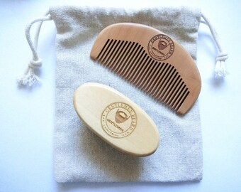 Peach Wood Comb&Boar Bristle Brushes Pocket brush For Men Beard Care Set Engrave Your Logo