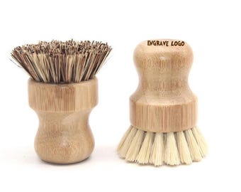 Cepillo de bambú personalizado para platos: Cepillo para frutas y verduras, fibra de coco/sisal, herramienta de limpieza de cocina ideal como regalo.