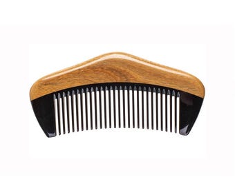 Pente personalizado de chifre de boi, sândalo verde, dentes finos, para cuidados com o bigode, escova de bebê, presente