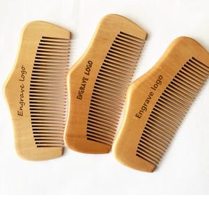 Peigne en bois personnalisé gravé au laser : bois de pêcher à dents fines, logo personnalisé