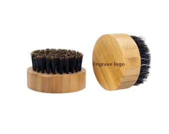 Laser engrave logo-Handmade Round Bamboo handle boar brislte beard brush beard care comb beard brush hair brush