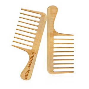 Personalized Engrave Logo-Handmade Afro big Bamboo Comb Wide Tooth Comb With Handle For Hair/Beard Makeup