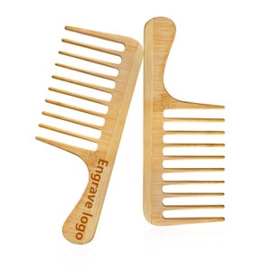 Engrave Logo-Handmade Afro big Bamboo Comb Wide Tooth Comb With Handle For Hair/Beard Makeup