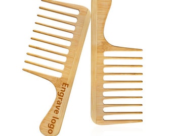 Engrave Logo-Handmade Afro big Bamboo Comb Wide Tooth Comb With Handle For Hair/Beard Makeup