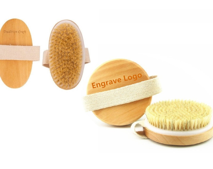 Personalized Boar Bristle Body Brush, Wood Bath Brush, Dry Brushing shower massage