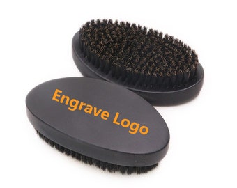 Personalized Customize Logo-Handmade Black Wood Handle Boar Bristle Brush For Men Beard Care Makeup Grooming