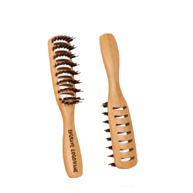 Personalized Customize Logo-Handmade bamboo boar&nylon hair brush beard care brush barber brush grooming pet brush Bath Beauty Hair Styling