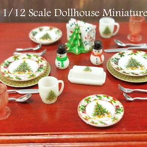 Christmas  Dinner Plate Set - 2 and 4 place sets available - 1:12 Dollhouse Scale