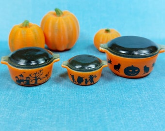 Pyrex inspired Halloween Spooktacular Bakeware - 1:12 scale Dollhouse Miniature