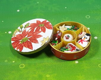 Square Tin with Chocolate Cookies Dollhouse Miniature Food Christmas Holiday 4 Square Tin with Chocolate Cookies Dollhouse Miniature Food Christmas Holiday 4
