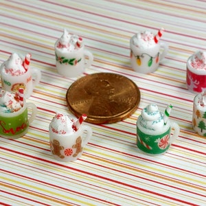 Christmas Mug Hot Chocolate Collection  'B' -1:12 inch scale (10 mm tall) Doll house Miniature