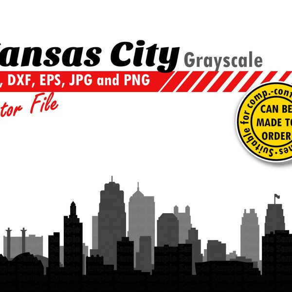 Kansas City Layered Skyline Svg, Eps, Dxf, Jpg, Png. City Silhouette for Cutting, Printing. DIY Gift, Shadow Box, T-shirt, Wall Print Design