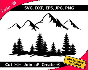 Mountain Landscape Svg, Dxf, Eps, Jpg & Png. Spruce Tree Forest Silhouette Cutting File. Outdoor Adventure Clip Art, Tent Sign Laser Design