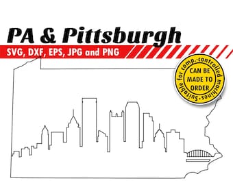Pensilvânia e Pittsburgh Skyline Svg, Eps, Dxf, Jpg, Png. Arquivo de corte de paisagem urbana de linha. Presente DIY, camiseta, mesa de biscoitos, design de impressão de parede.