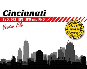 Cincinnati Layered Skyline Svg, Eps, Dxf, Jpg, Png. City Silhouette for Cutting, Printing. DIY Gift, Shadow Box, T-shirt, Wall Print Design.