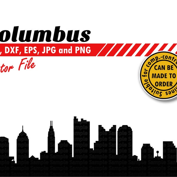 Columbus Skyline Svg, Eps, Dxf, Jpg, Png. Urban Silhouette Clip Art & Cutting File. Ohio DIY Gift for B-day, Skyscraper Sticker, Wall Print