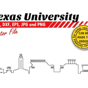 Texas University Skyline Outline Svg, Eps, Dxf, Jpg, Png. Line Scenery for Cutting & Printing. Invitation Decor, DIY Gift, Wall Print Design