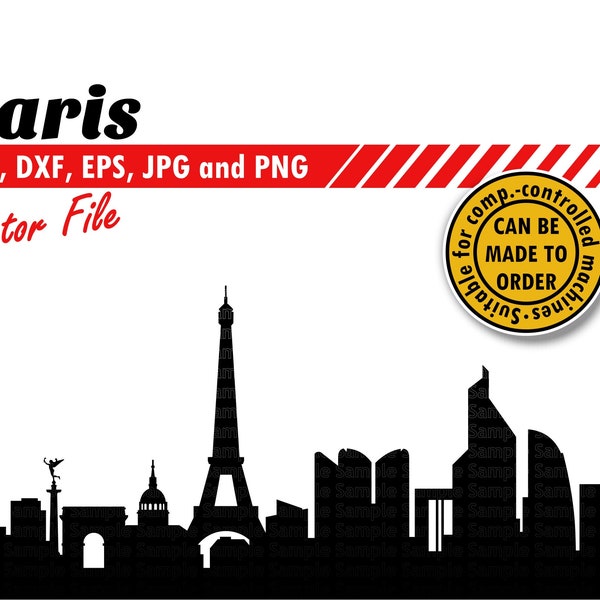 Paris Skyline Svg, Dxf, Png, Jpg & Eps File. City Silhouette Vector Cutting File. France DIY Gift, Cityscape Wall Print, Scrapbook Sticker