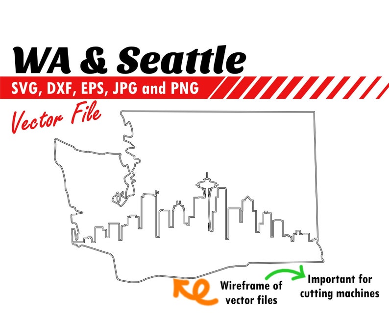 Washington and Seattle Skyline Svg, Eps, Dxf, Jpg, Png File | City ...