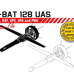 V Bat 128 UAS Drone Svg, Dxf, Eps, Jpg, Png. UAV-silhouet voor snijden en afdrukken. Legerveteraan DIY-cadeau, plaquette, muurprint, tekenontwerp.